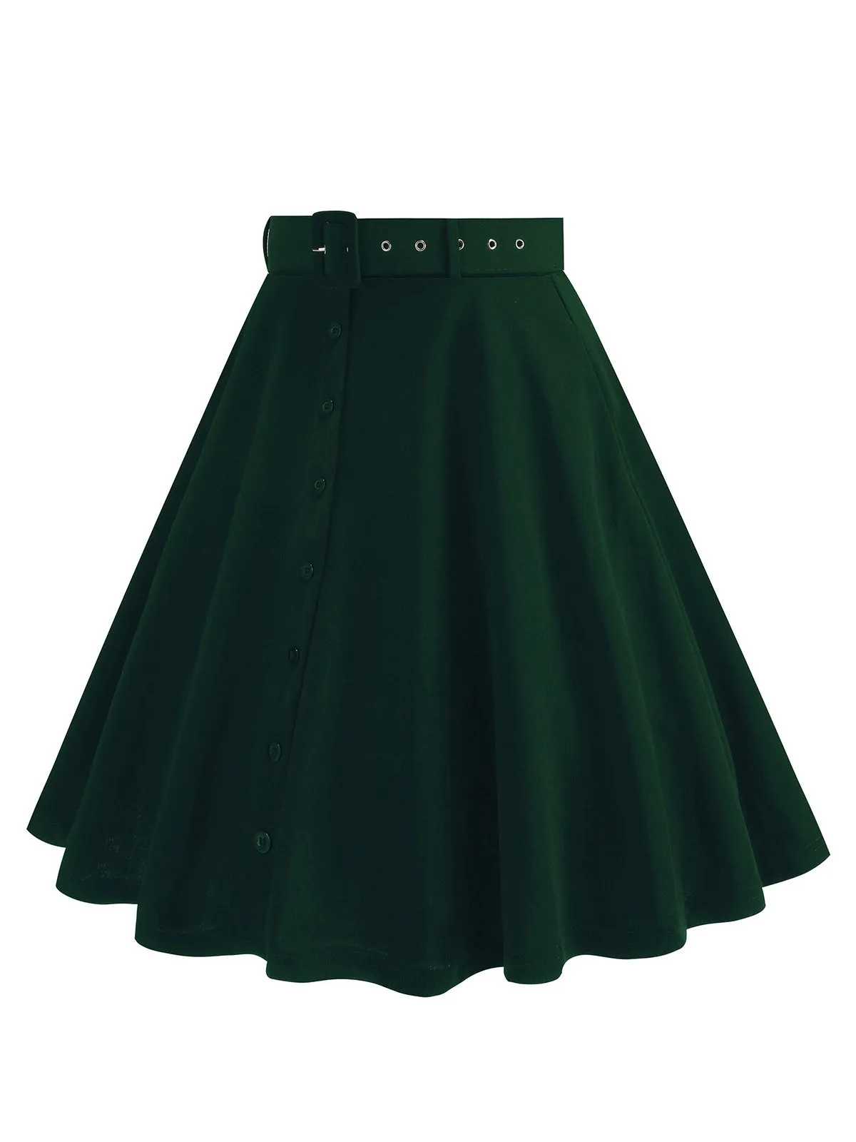 1950s Solid Pleated Button Belted Skirt