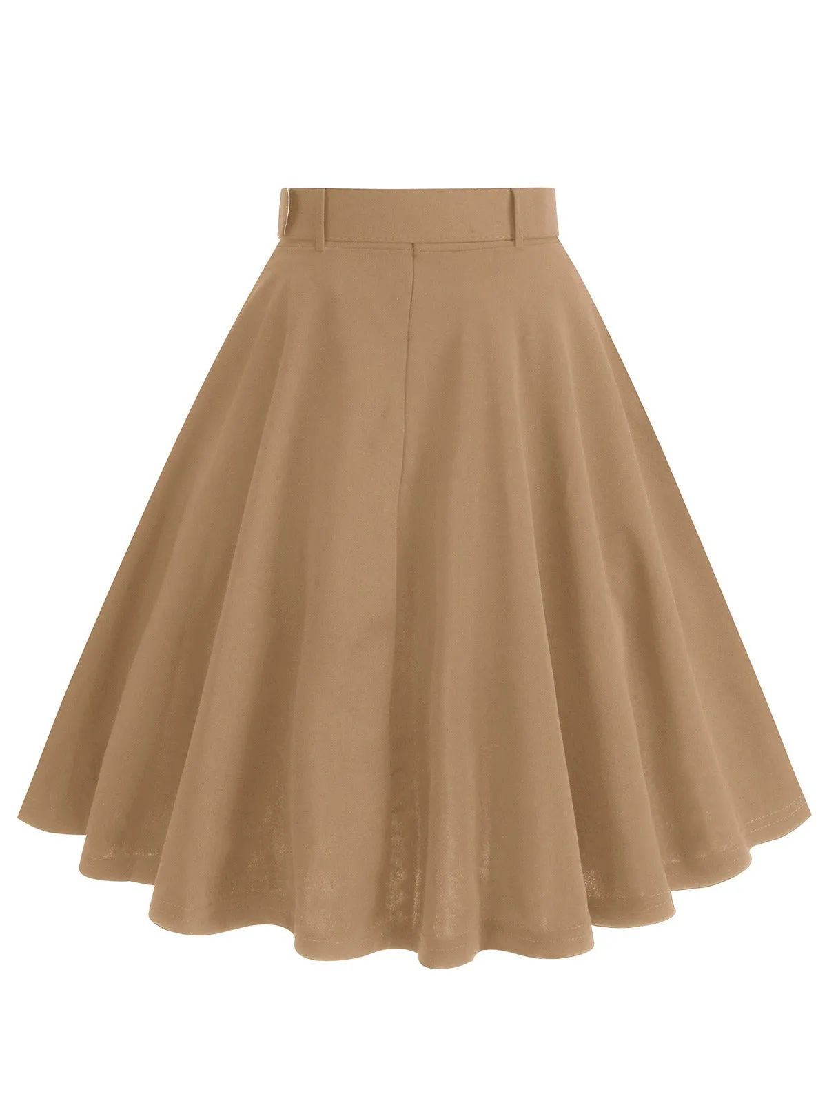 1950s Solid Pleated Button Belted Skirt