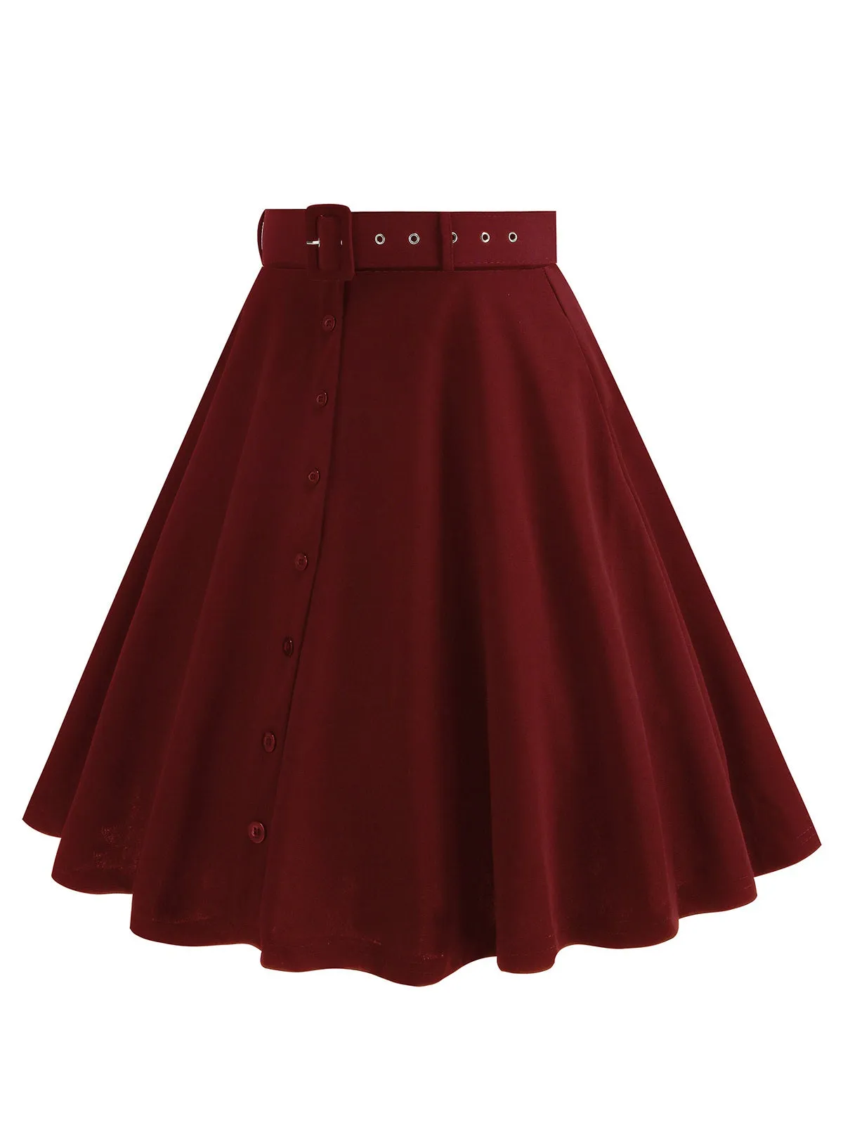 1950s Solid Pleated Button Belted Skirt