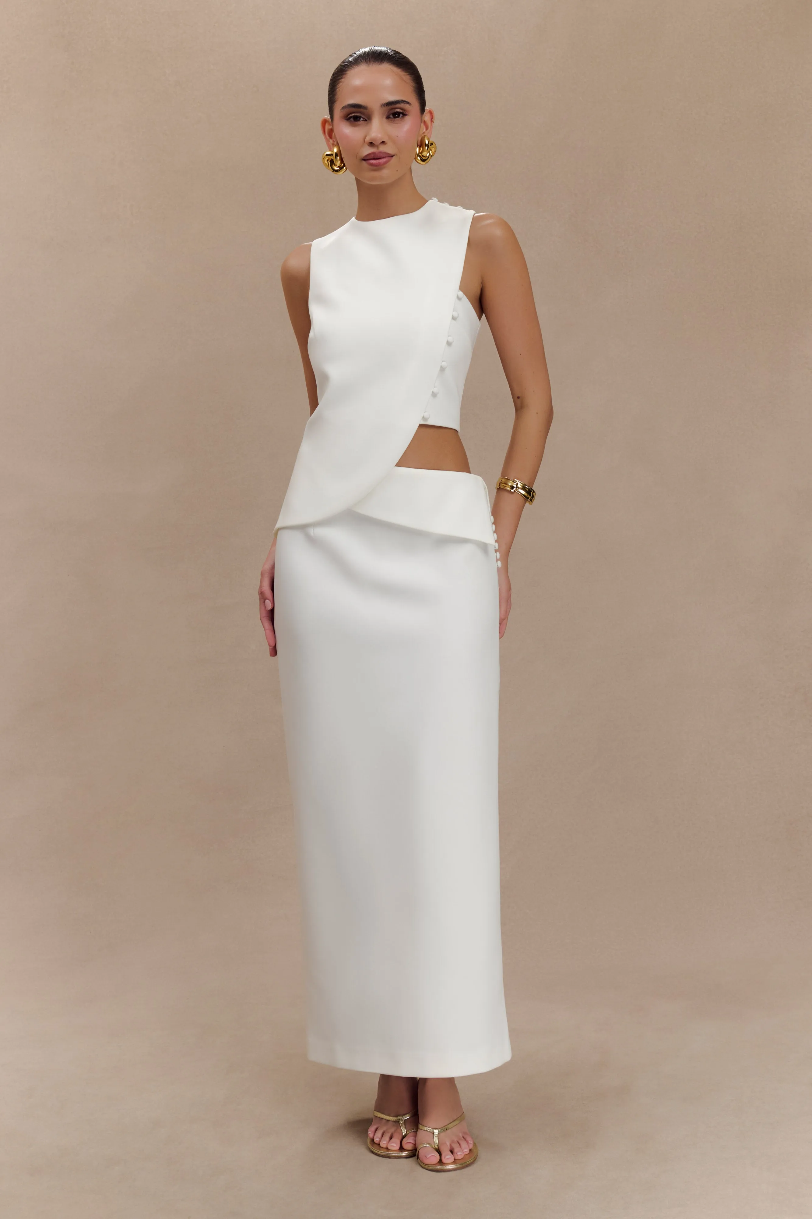 Astrid Asymmetric Sleeveless Suiting Top - White