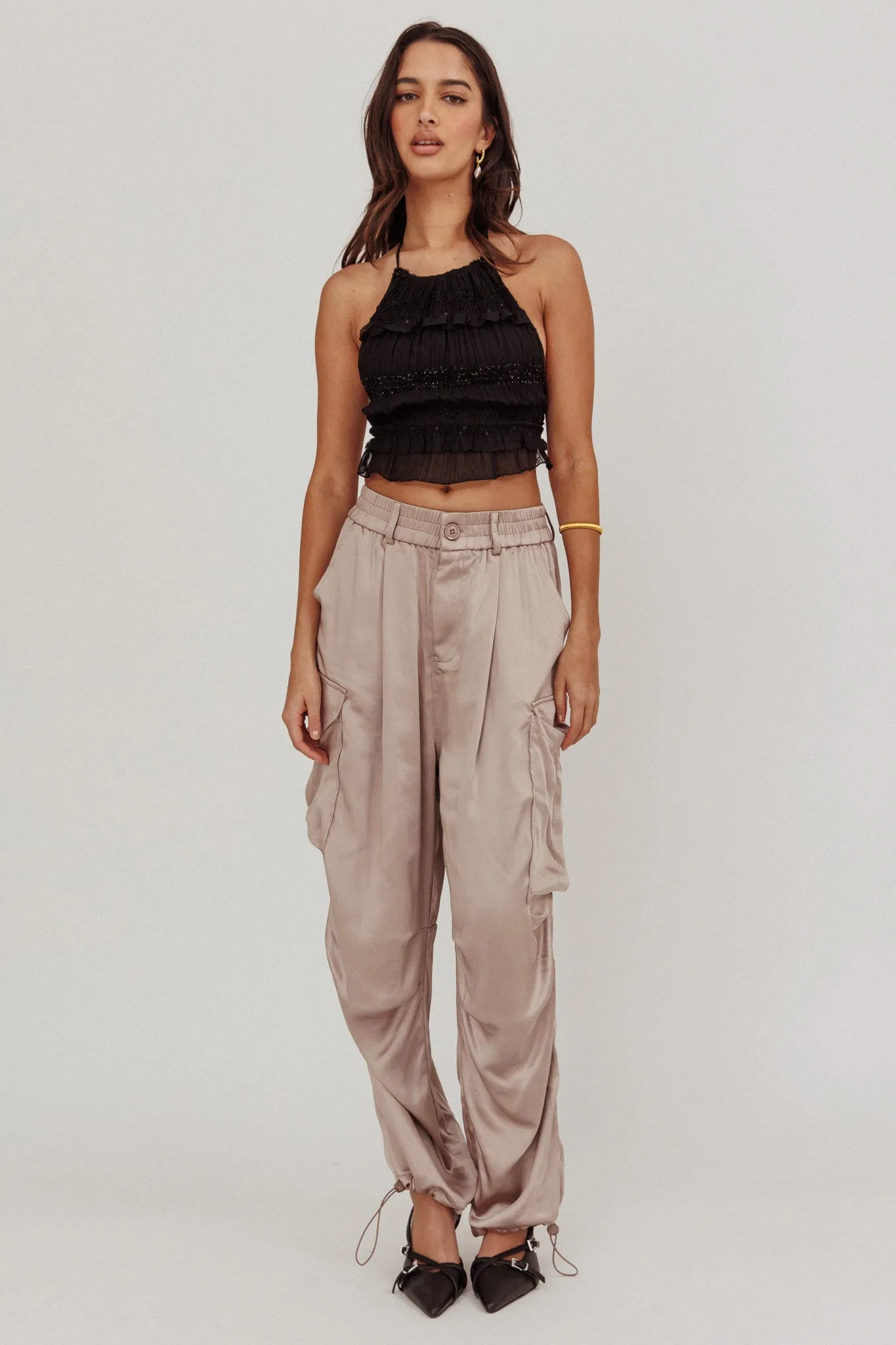 Betty Satin Cargo Pant Mink