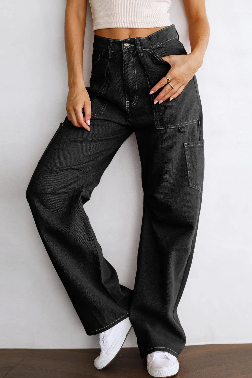 Black Cargo Pants with Multiple Pockets