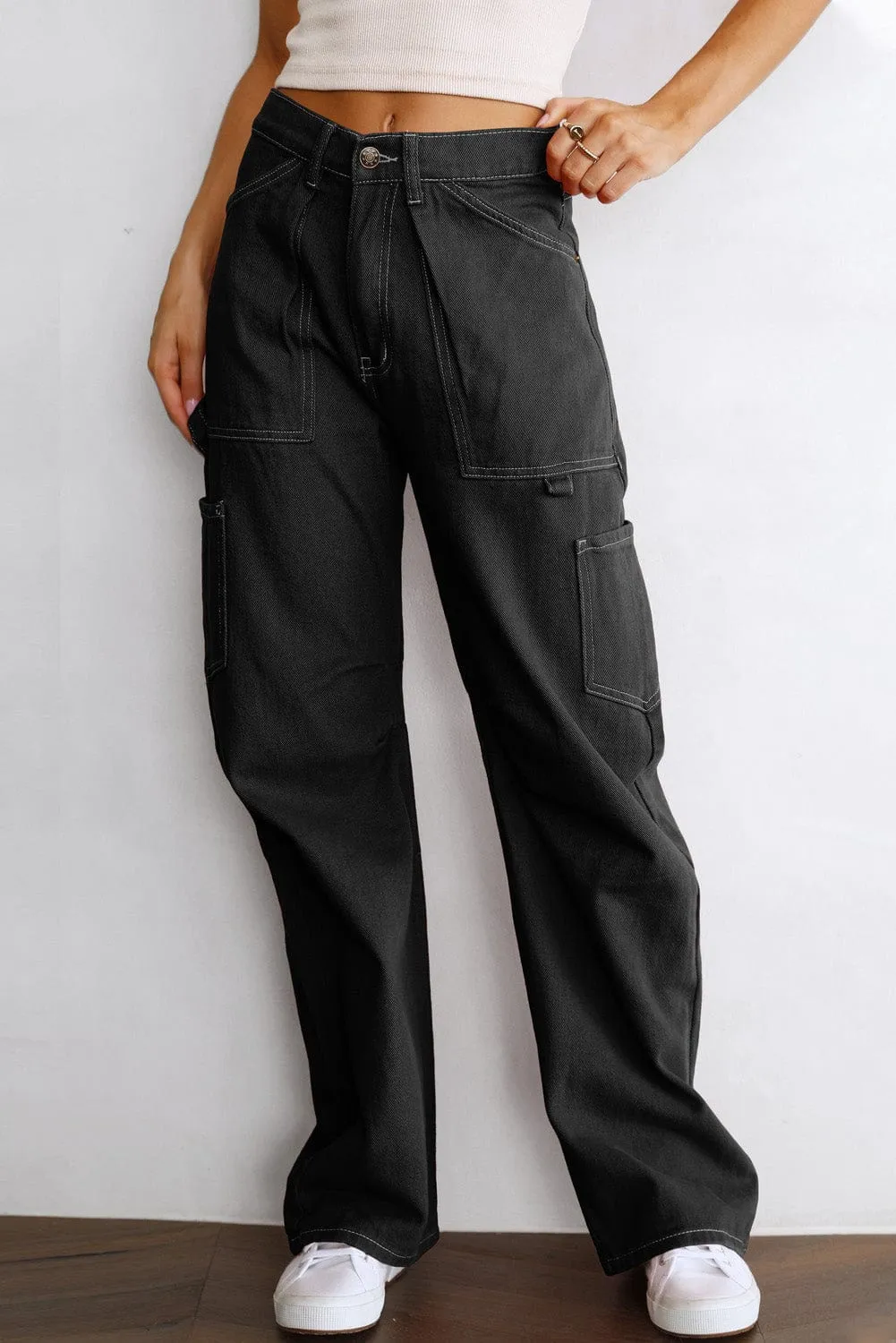 Black Cargo Pants with Multiple Pockets