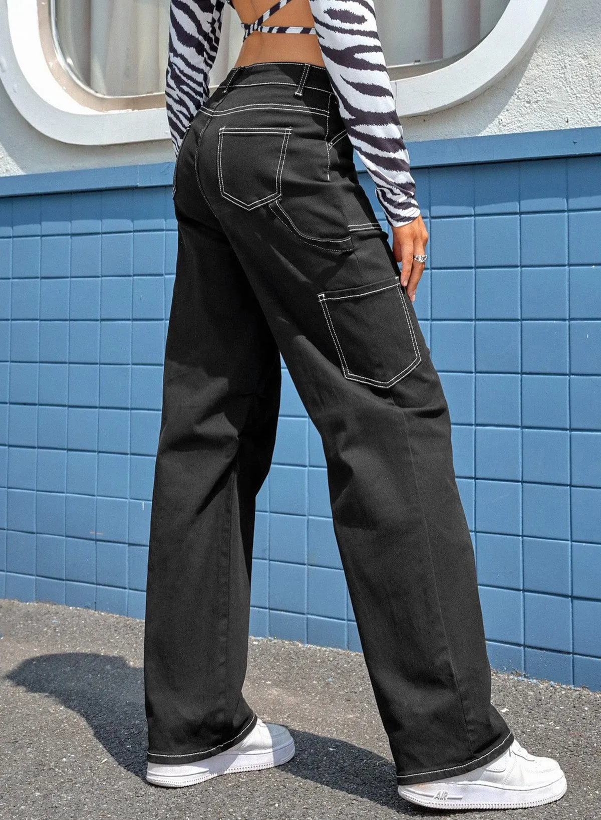 Black Cargo Pants with Multiple Pockets