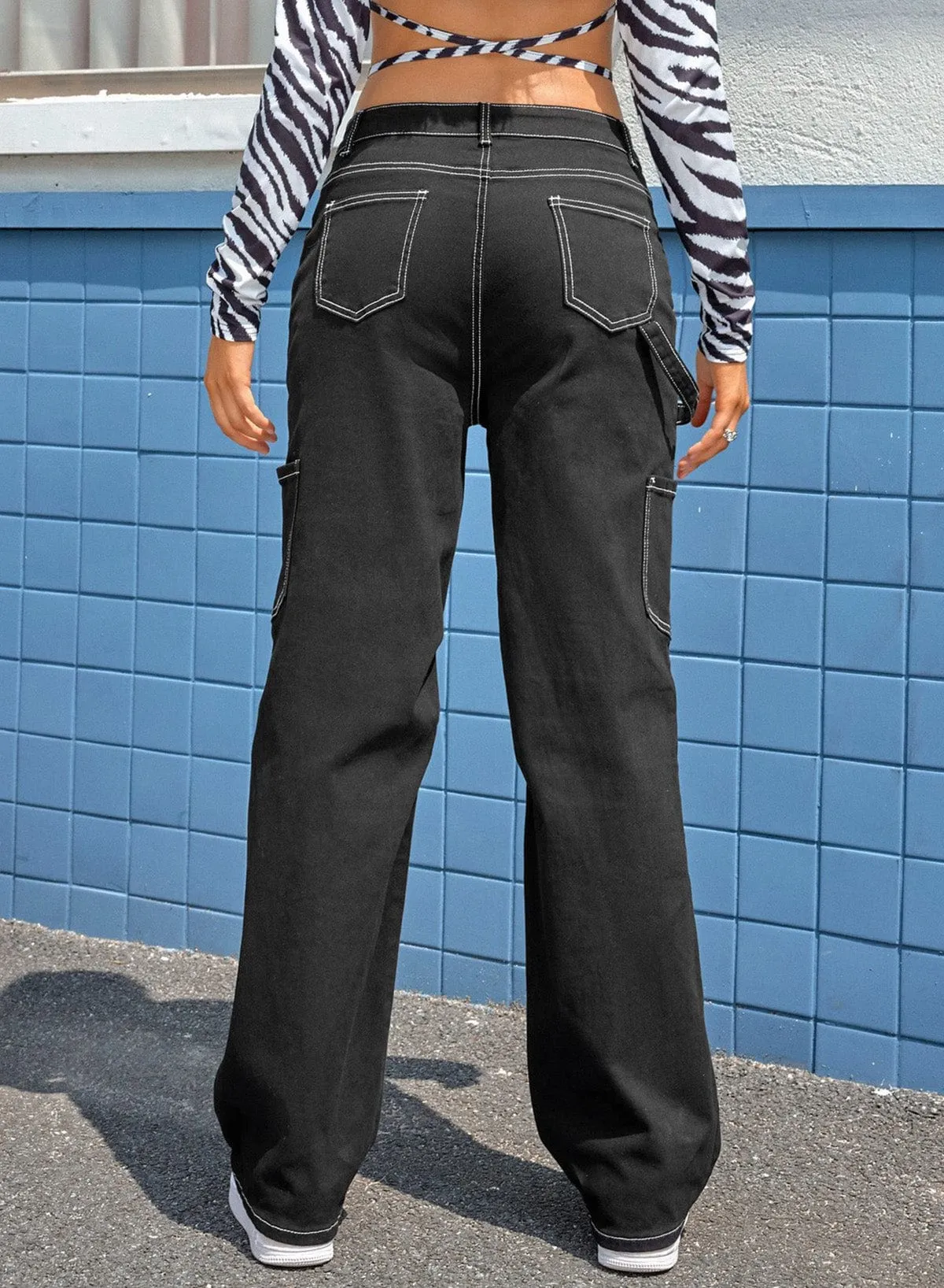 Black Cargo Pants with Multiple Pockets