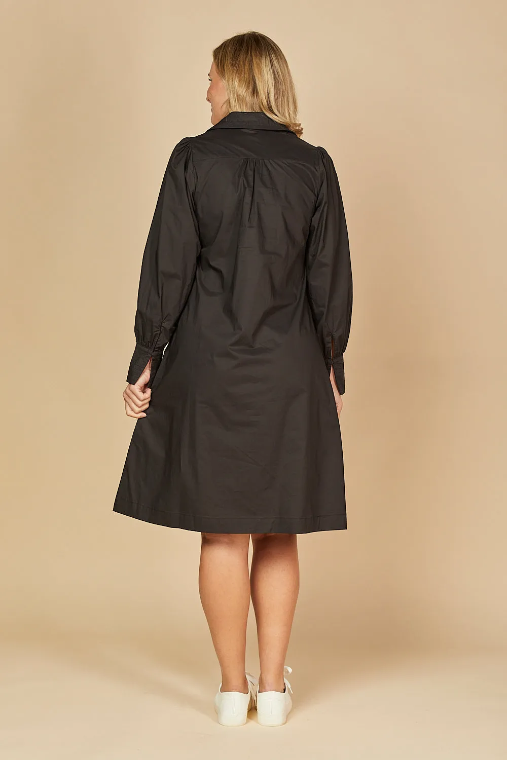 Blaine Collared Poplin Dress in Black