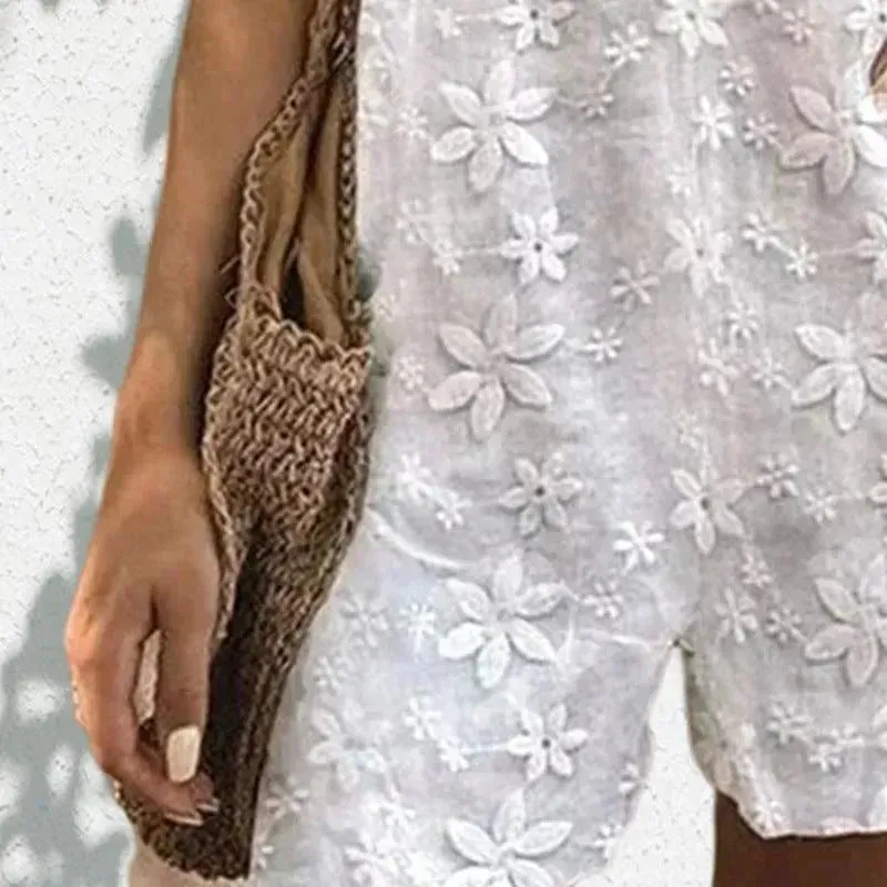 Casual And Sweet Lace Bow Shoulder Strap Jumpsuit