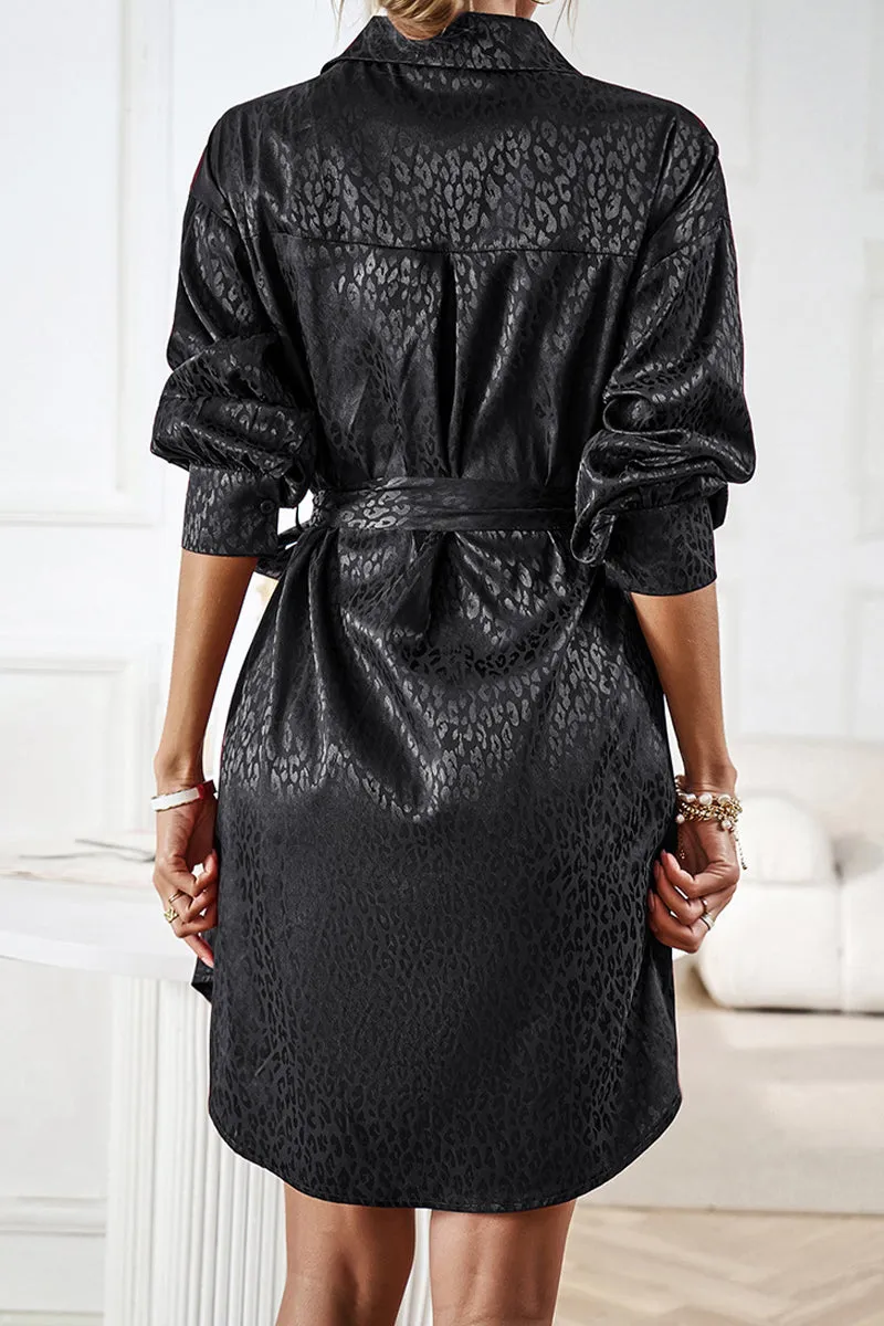 Casual Leopard Frenulum Turndown Collar Shirt Dress Dresses