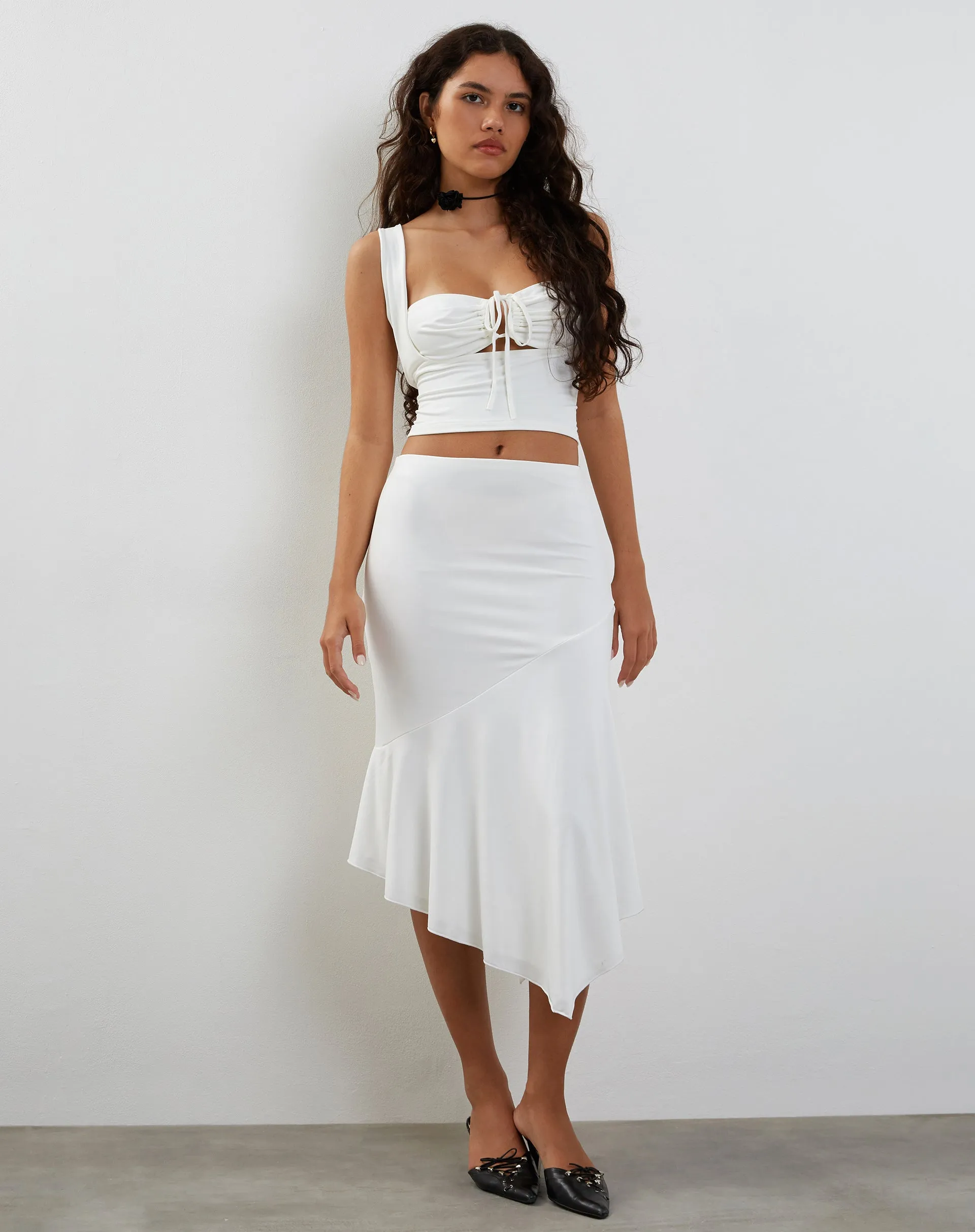 Cinta Low Rise Midi Skirt in Ivory