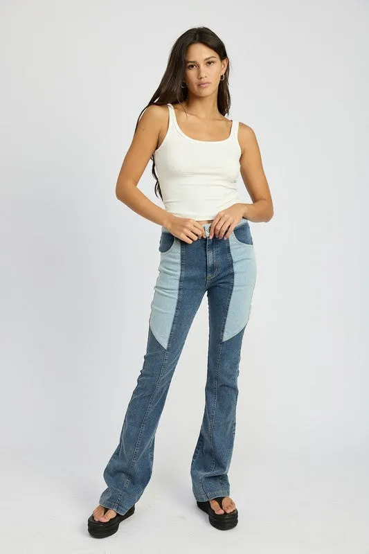 COLOR BLOCK WIDE LEG SKINNY JEANS PANTS KESLEY Jeans with patches