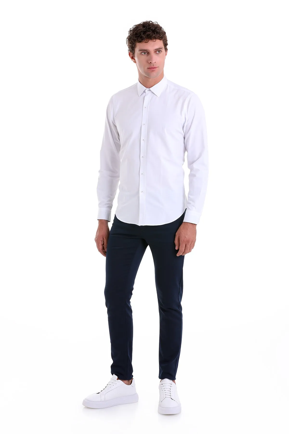 Comfort Fit Long Sleeve Cotton Blend White Dress Shirt