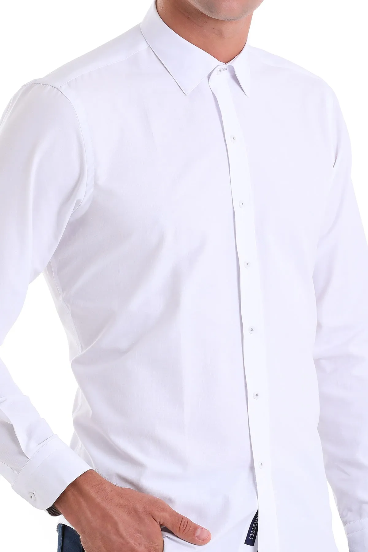 Comfort Fit Long Sleeve Cotton Blend White Dress Shirt