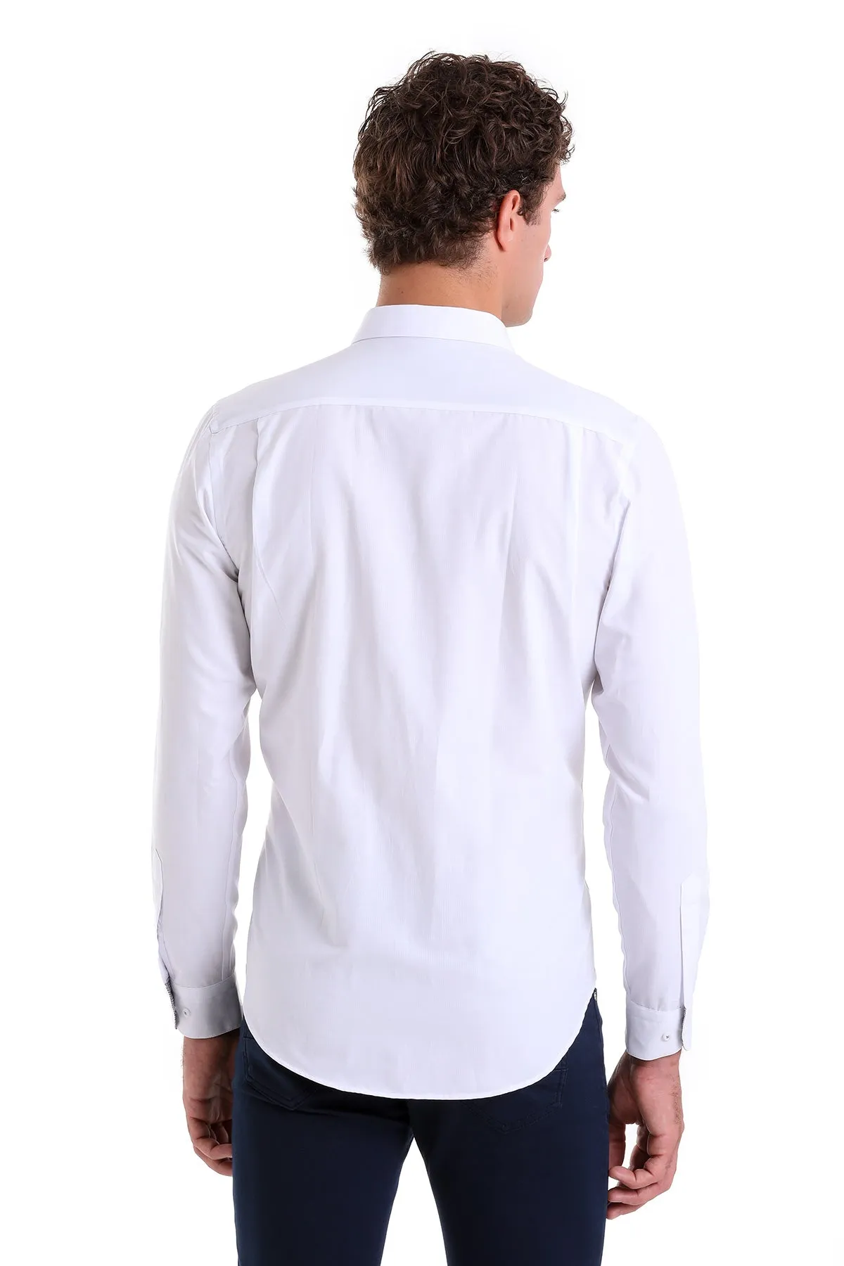 Comfort Fit Long Sleeve Cotton Blend White Dress Shirt