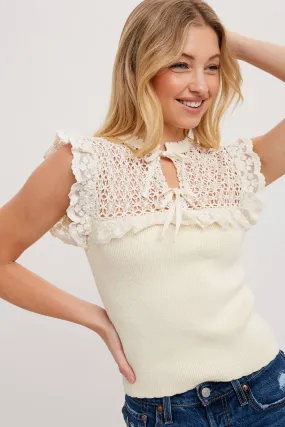 CONTRAST CROCHET KNIT TOP