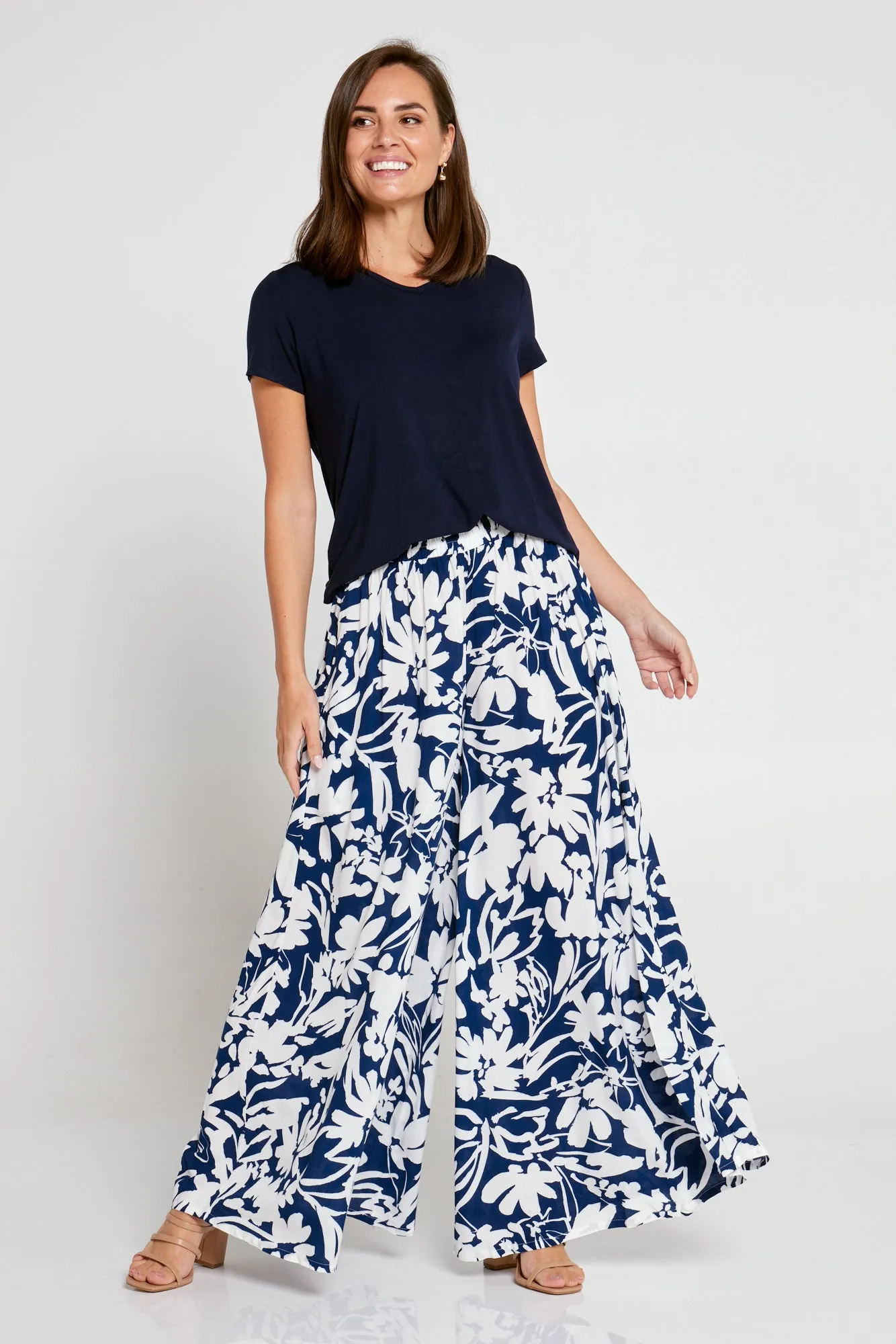 Cora Palazzo Pants - Navy/White Floral