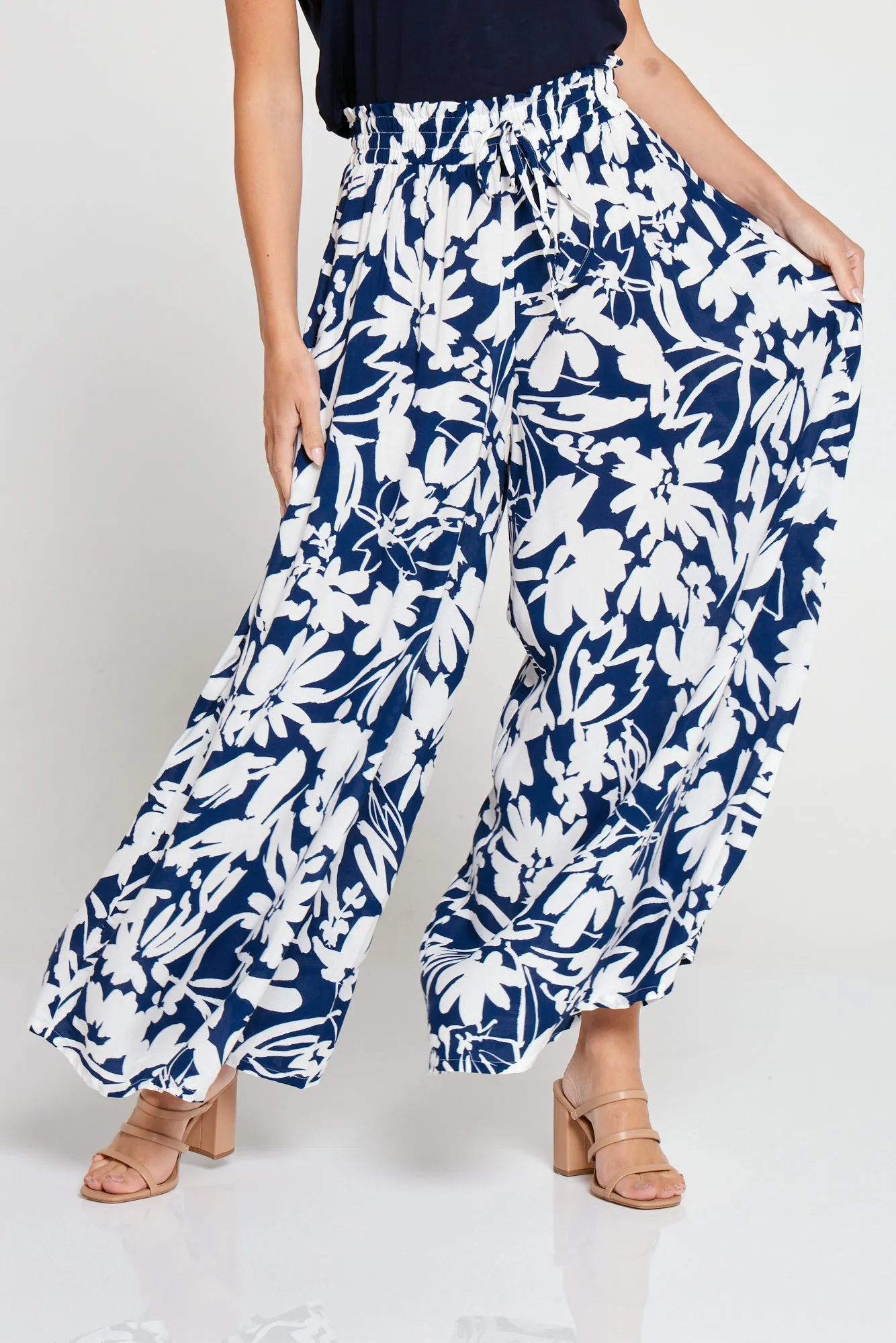 Cora Palazzo Pants - Navy/White Floral