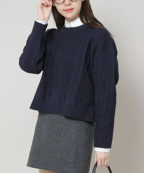 CROPPED CABLE WOOL KNIT TOP