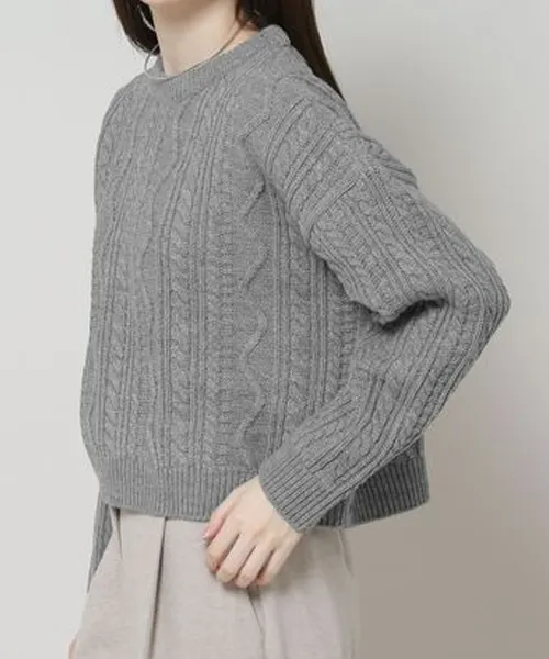 CROPPED CABLE WOOL KNIT TOP