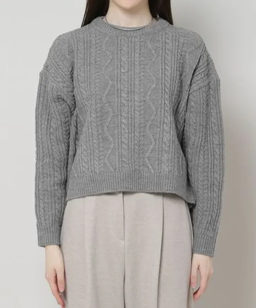 CROPPED CABLE WOOL KNIT TOP