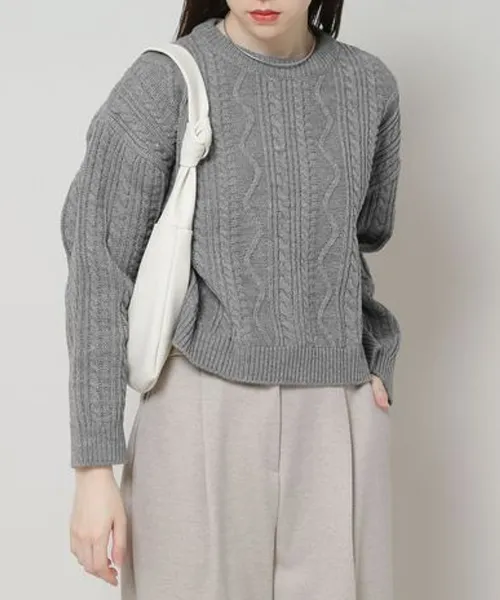 CROPPED CABLE WOOL KNIT TOP