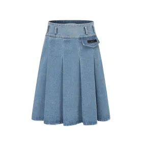 Denim Pleated Medium Skirt