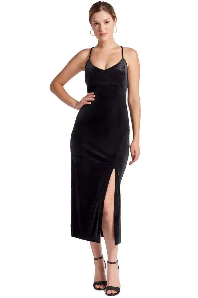 Elle, Velvet V-nk Deep Back Midi Slip Dress