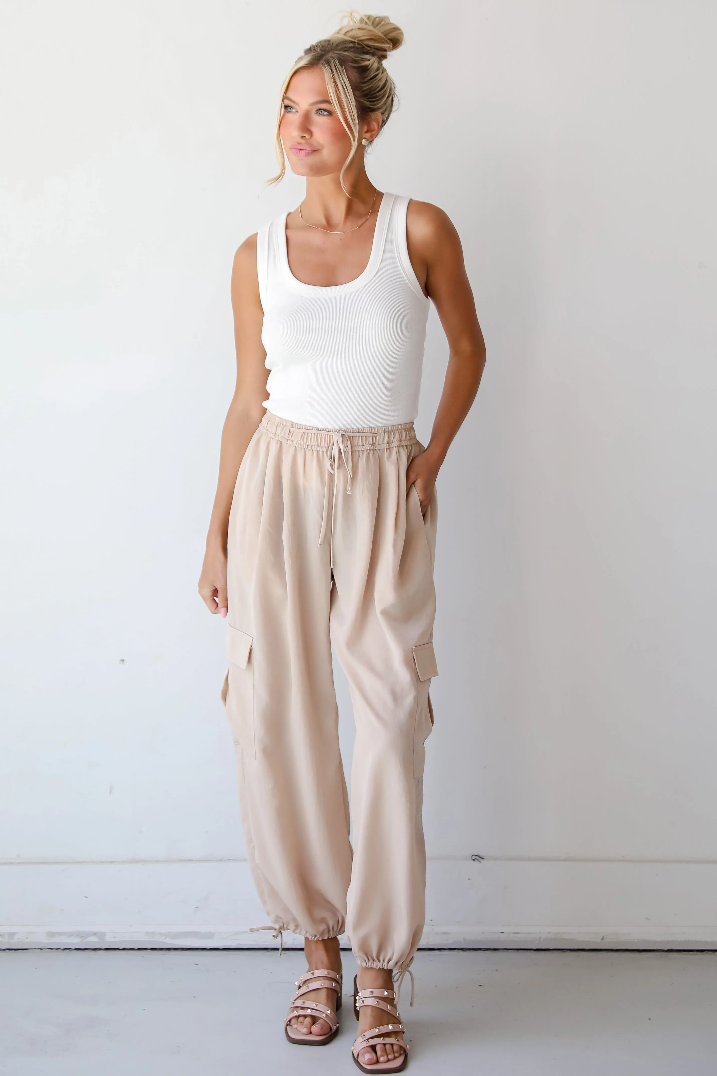 FINAL SALE - Poised Cool Taupe Cargo Pants