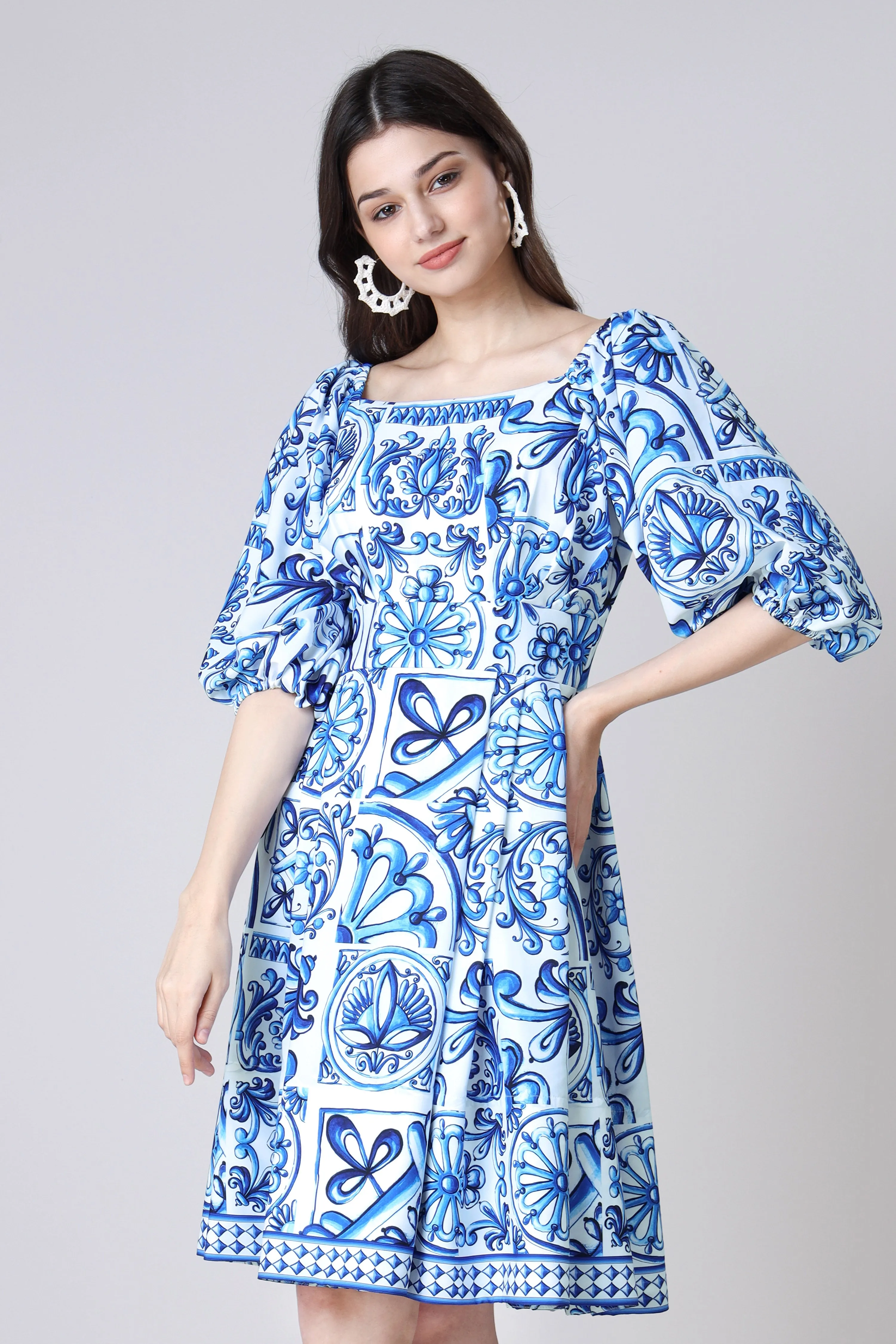 Fit And Flare Off-Shoulder Square Neck Dress