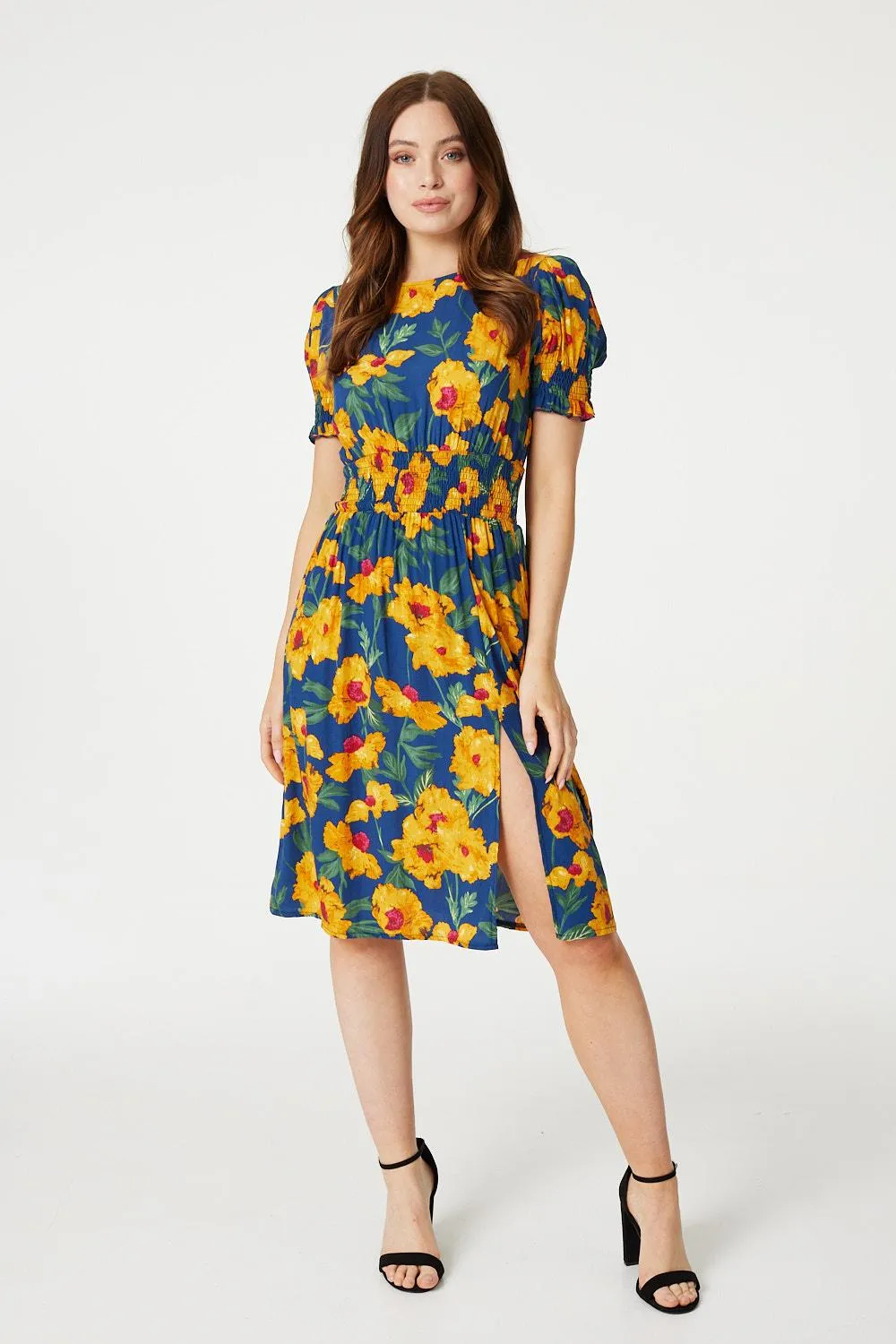 Floral Split Front Midi Tea Dress