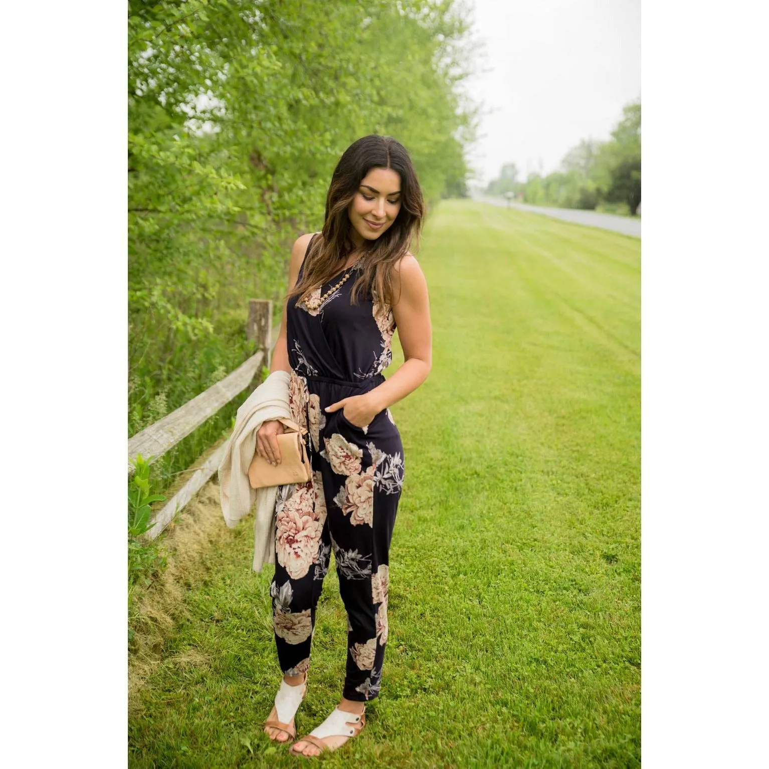 Floral V Neck Jumpsuit