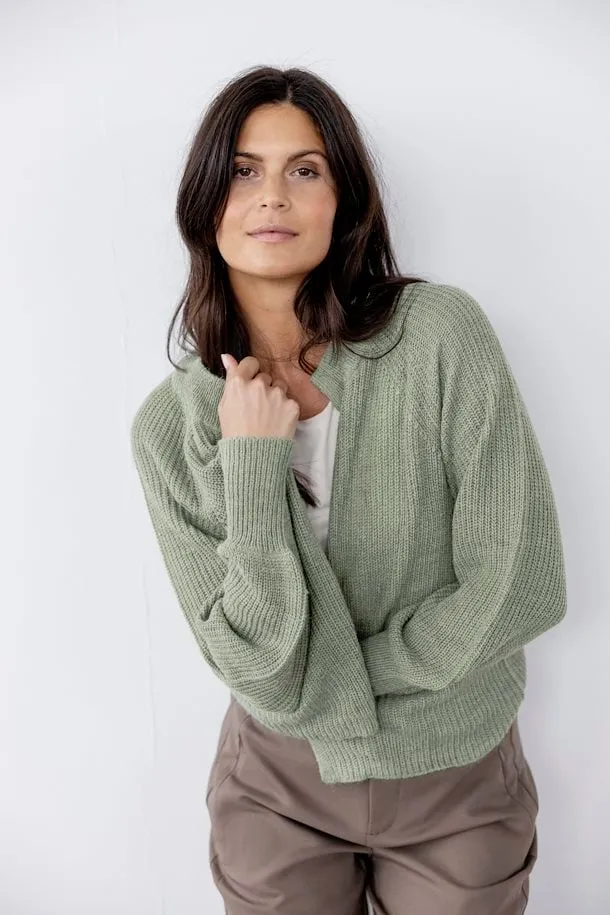 Fransa Eretta Cardigan in Green Bay Melange