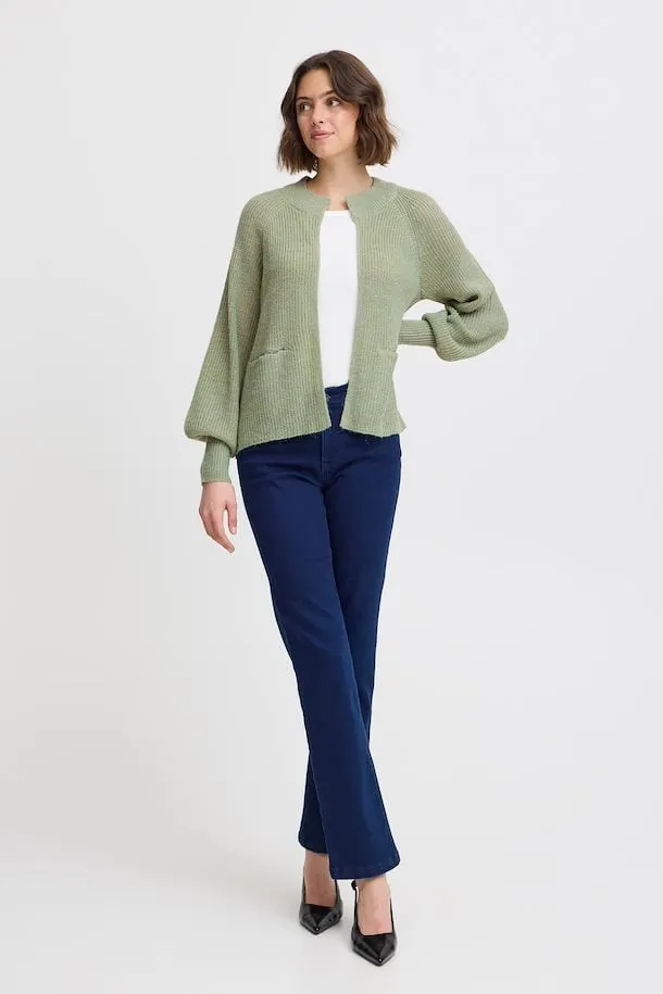 Fransa Eretta Cardigan in Green Bay Melange