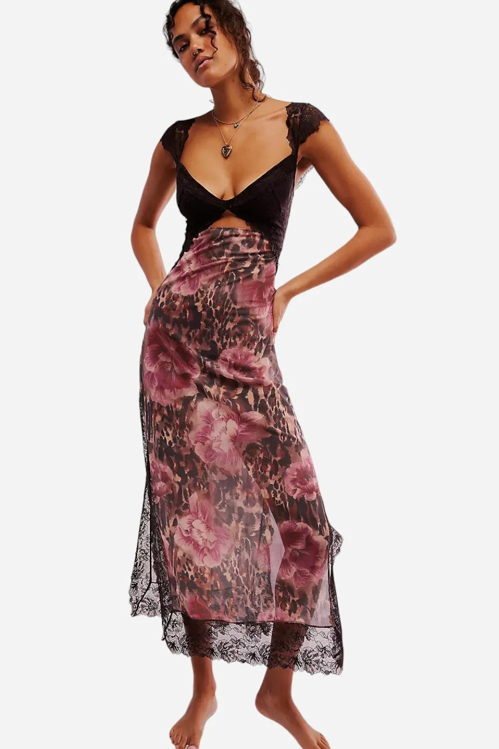 Free People Suddenly Fine Maxi Slip Dress in Shaved Chocolate