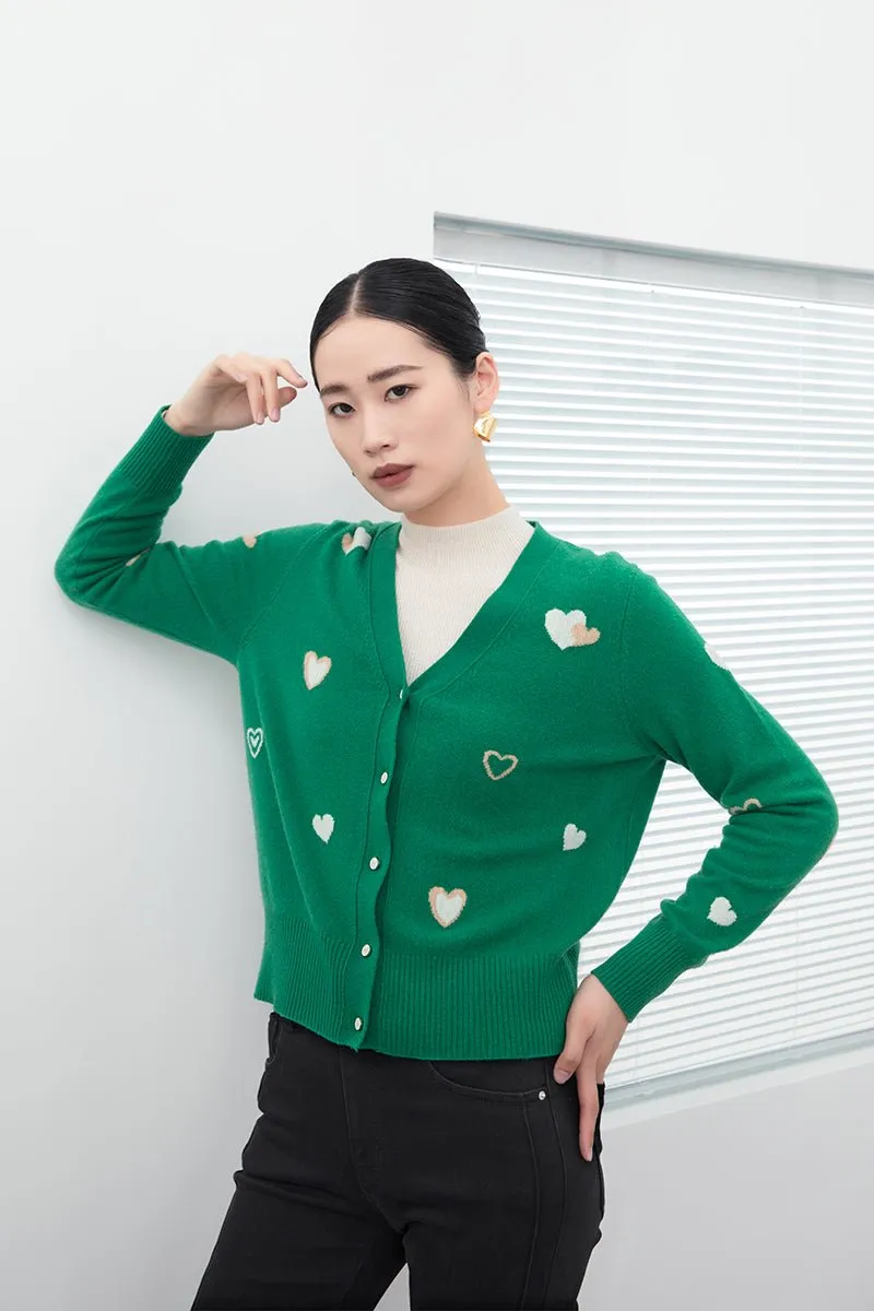 Green Heart Pattern Cardigan