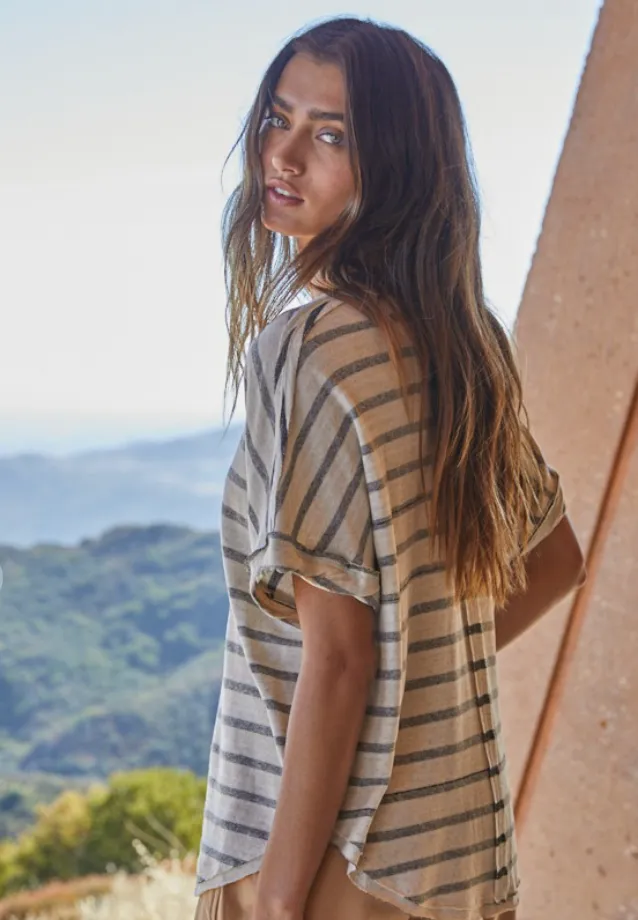 Linen Striped V-Neck Top