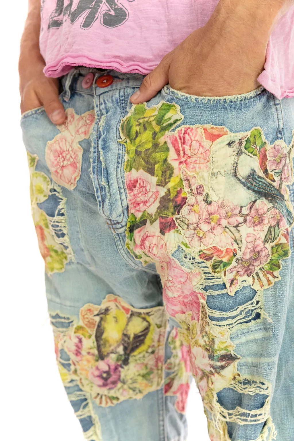 Magnolia Pearl Floral appliqué miner denims PANTS 371-WSHID