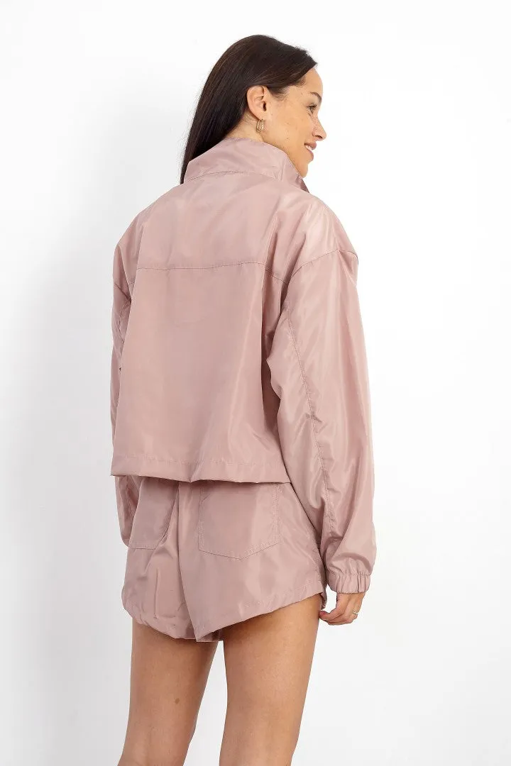 MOCHA HIGH NECK ZIP THROUGH WINDRUNNER JACKET