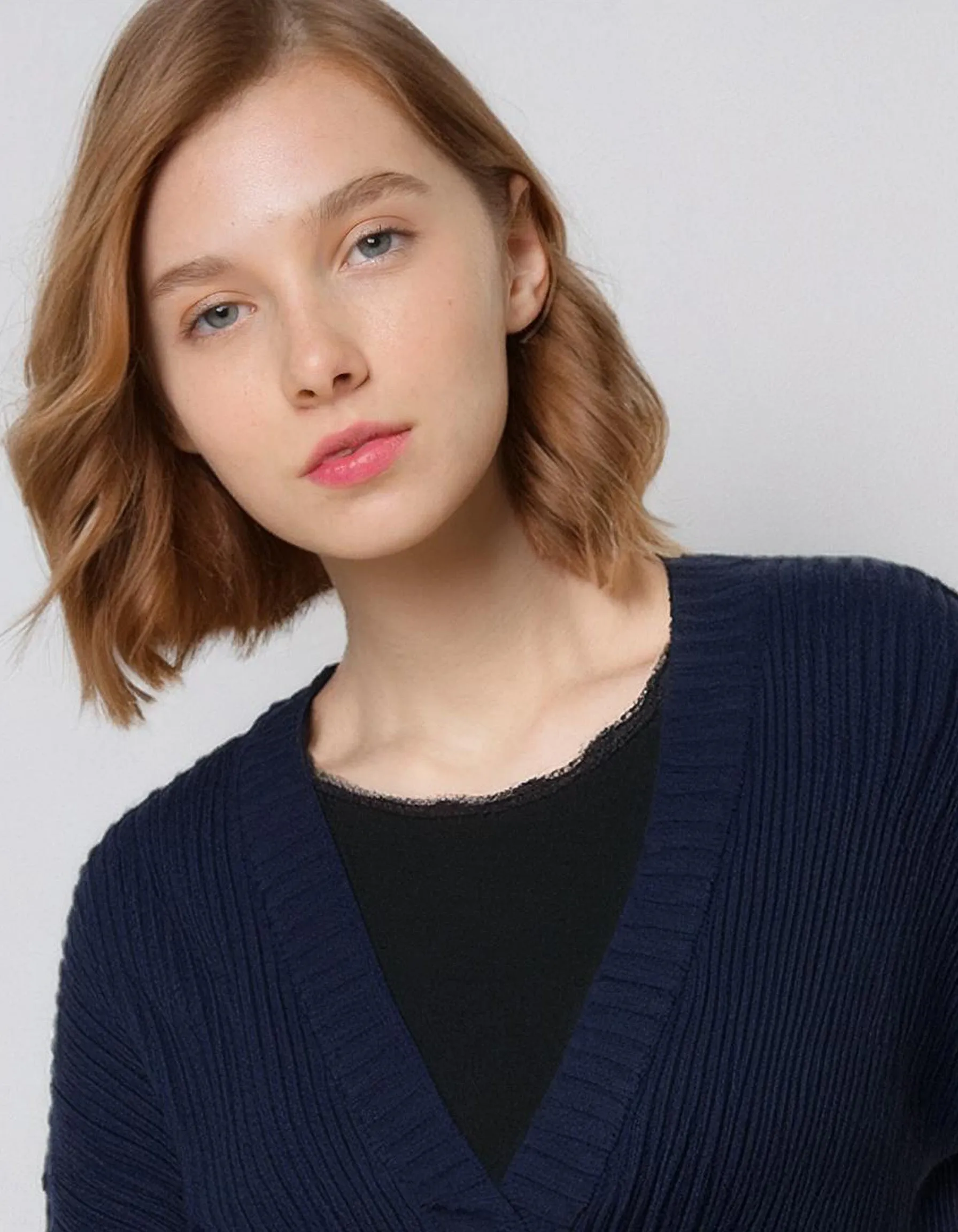 Navy Blue Crew Neck Cardigan