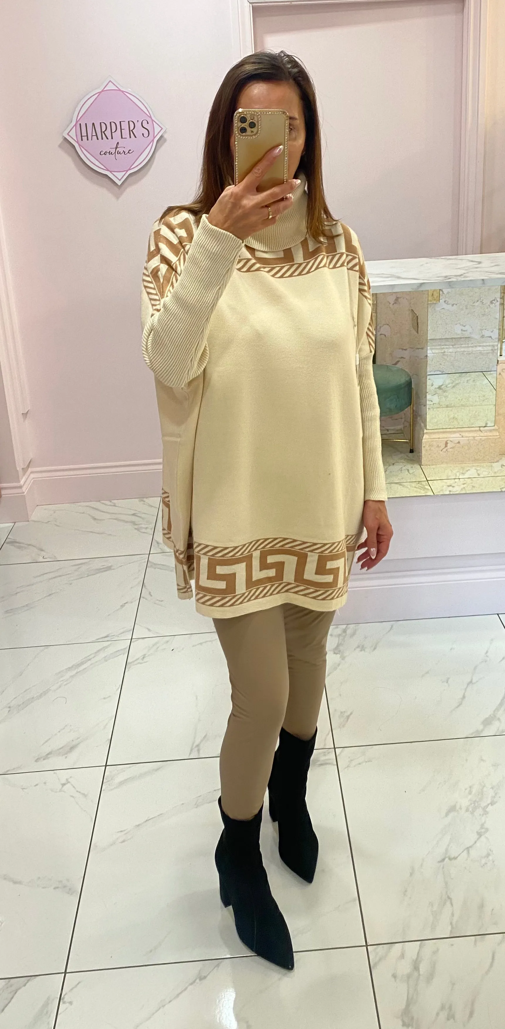 Nikita Greek Key Design Oversized Knit Jumper