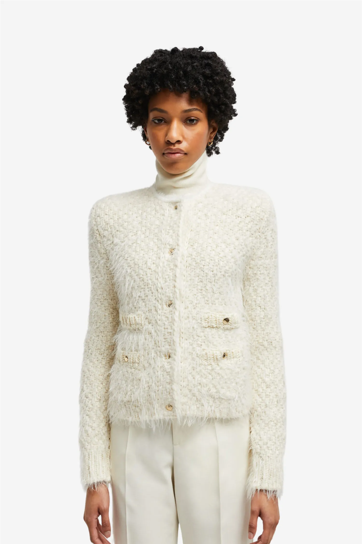 Padded Wool Cardigan Natural