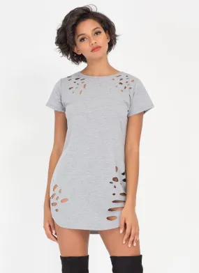 Poke Holes Distressed T-Shirt Dress