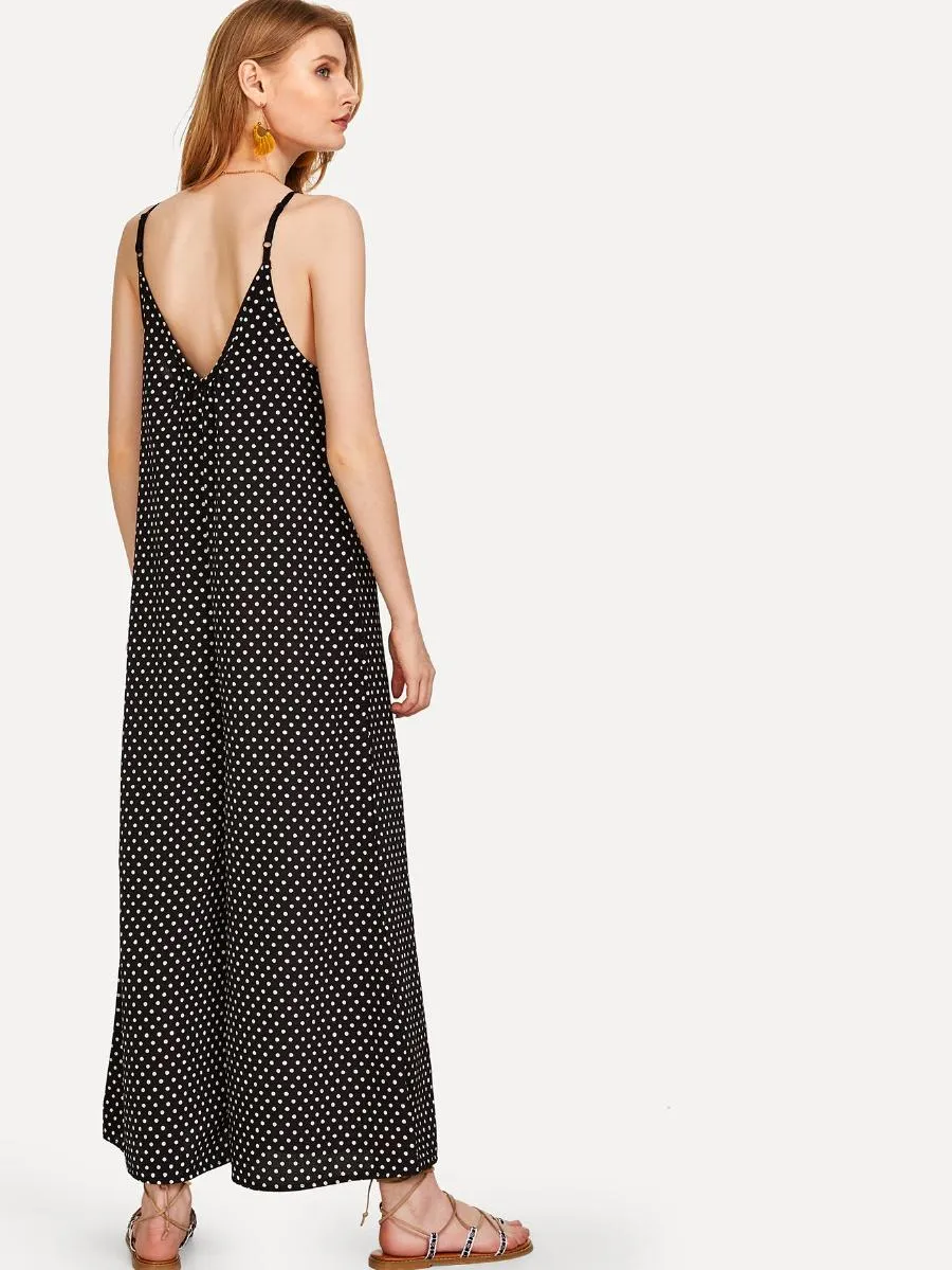 Polka Dot Open Back Cami Jumpsuit