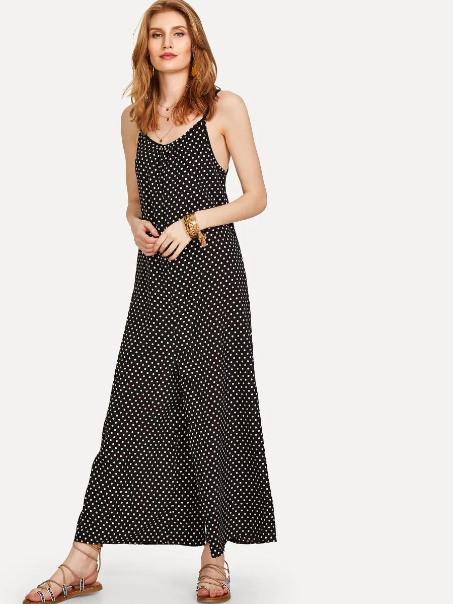 Polka Dot Open Back Cami Jumpsuit