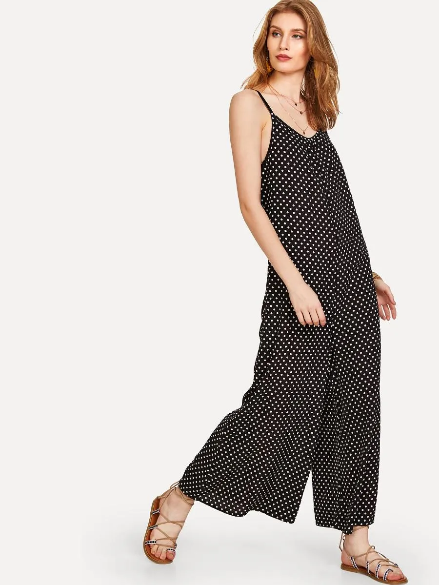 Polka Dot Open Back Cami Jumpsuit