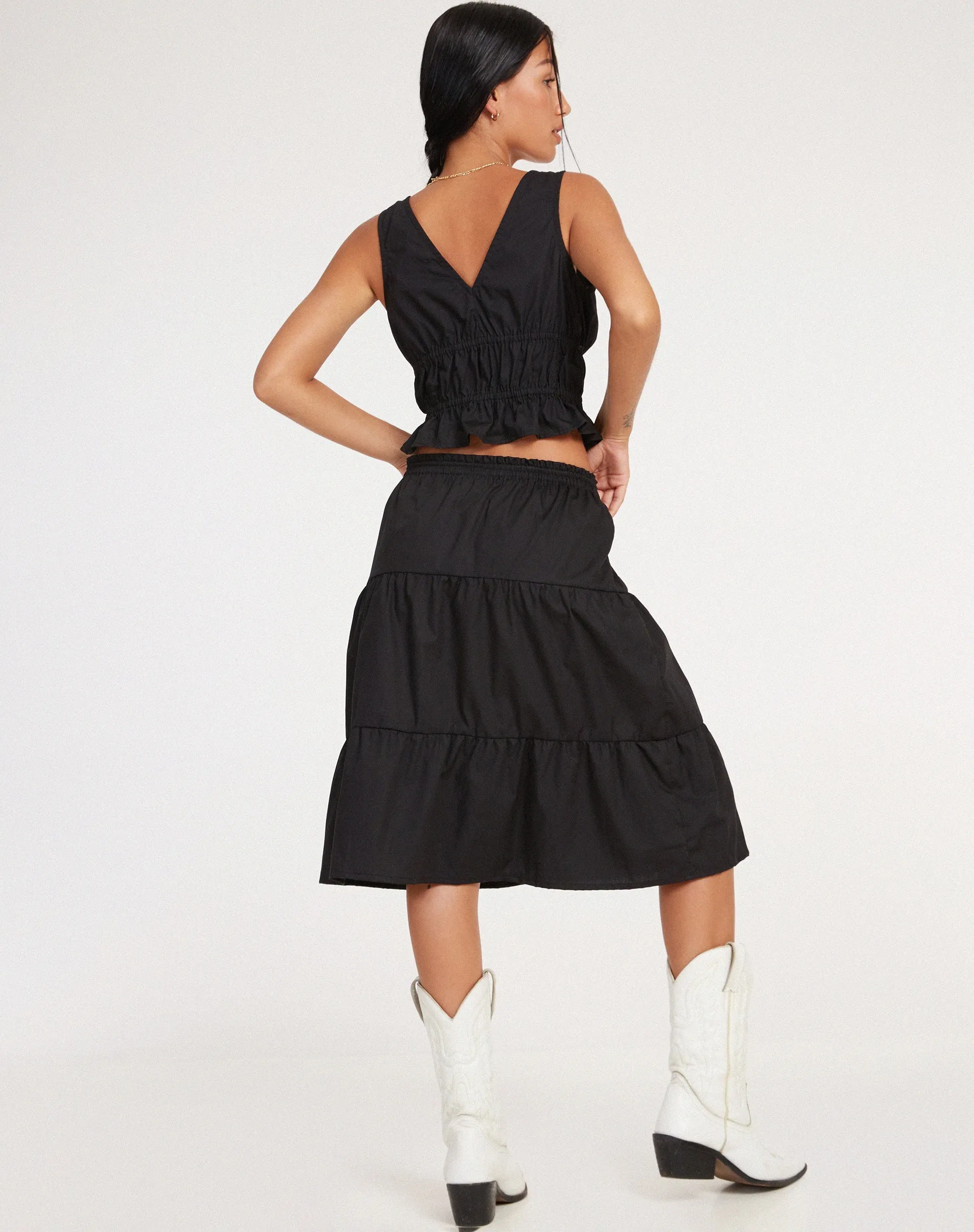 Reef Midi Skirt in Poplin Black