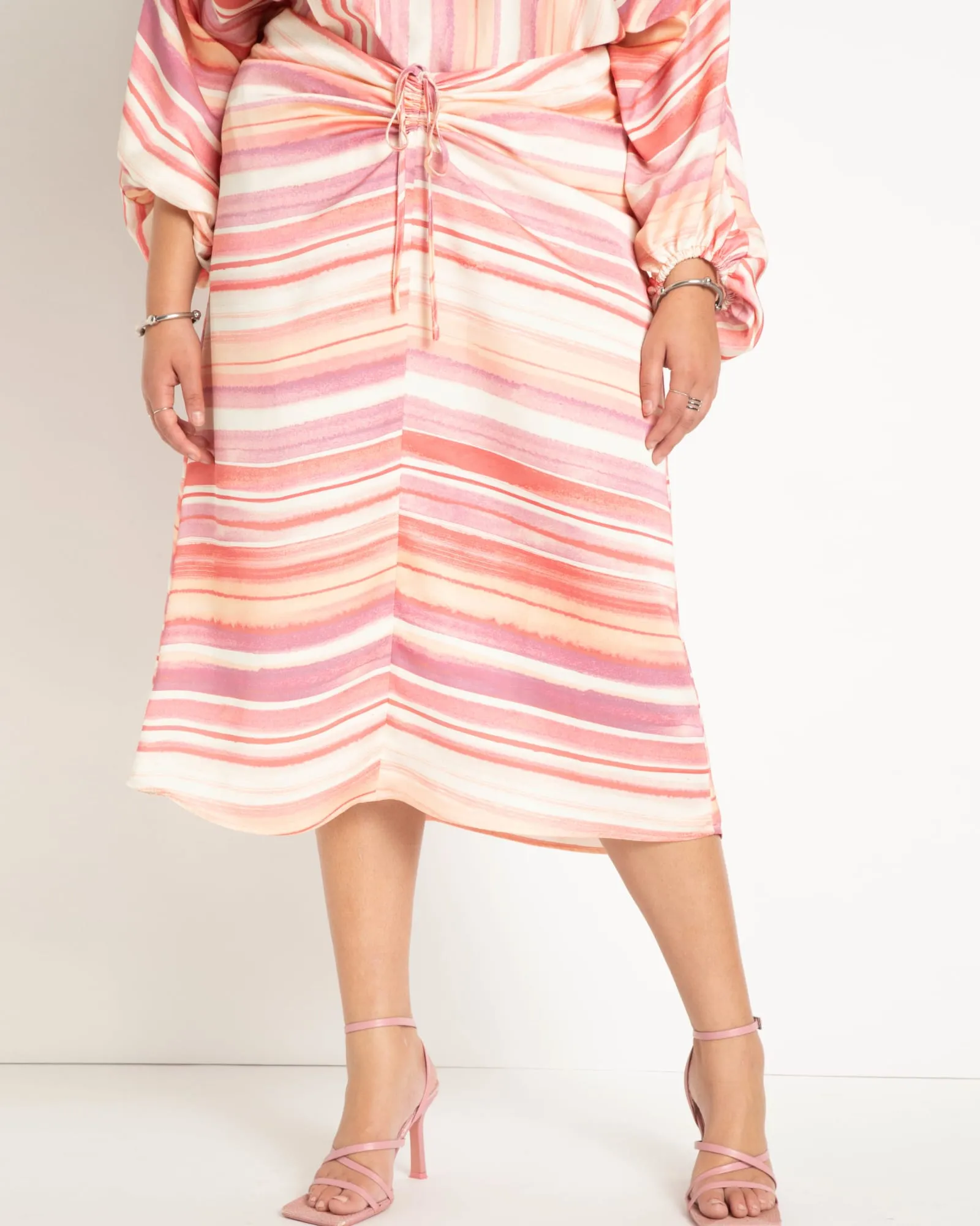 Ruched Midi Skirt | Watercolor Stripes