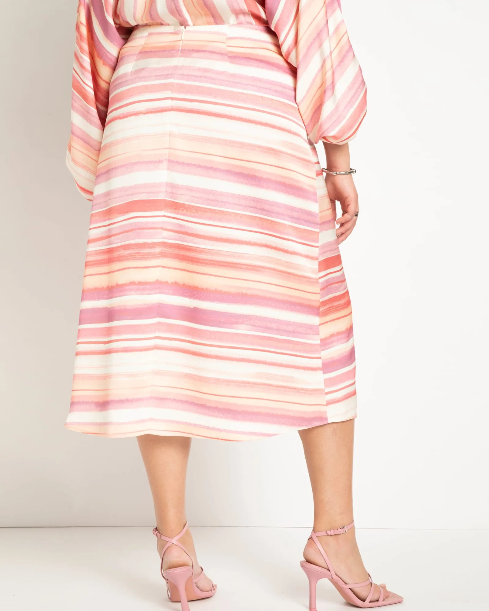 Ruched Midi Skirt | Watercolor Stripes