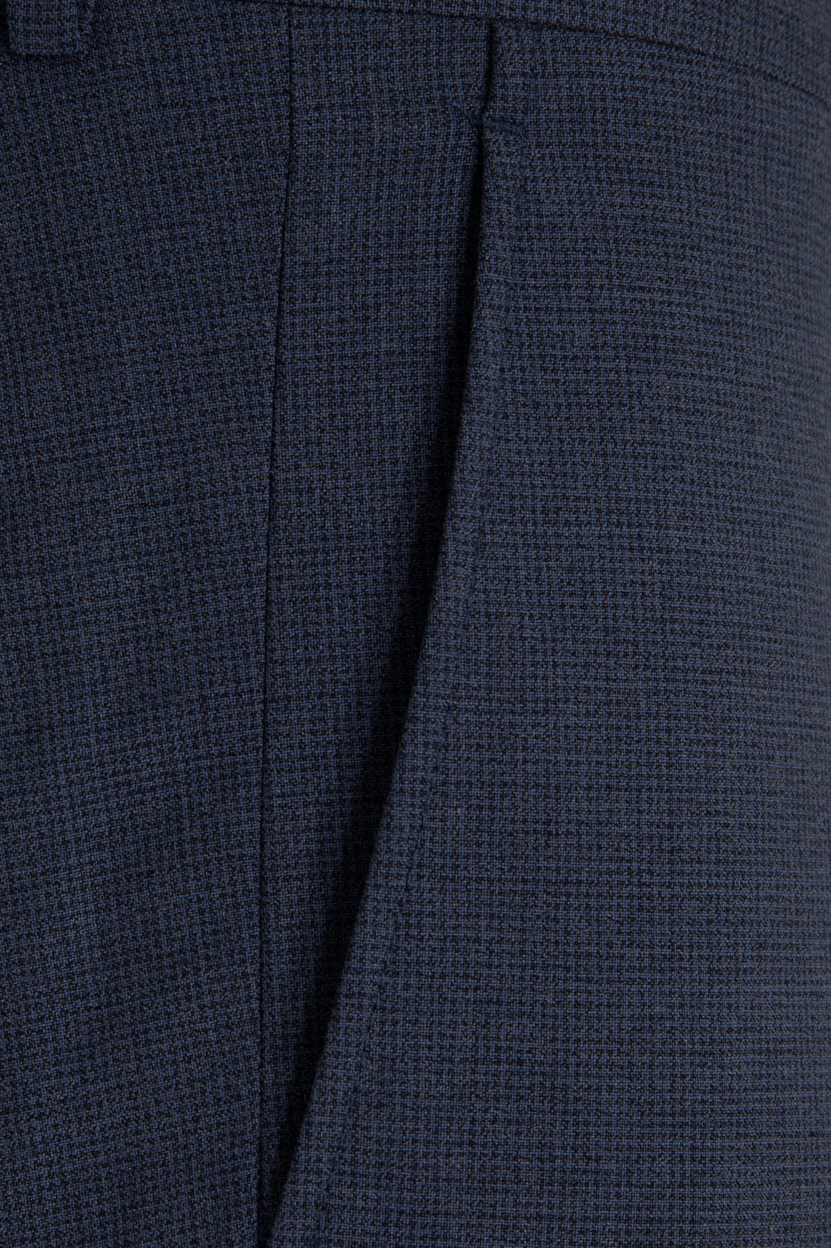 Slim Fit Blue Side Pocket Low Waist Wool Dress Pants