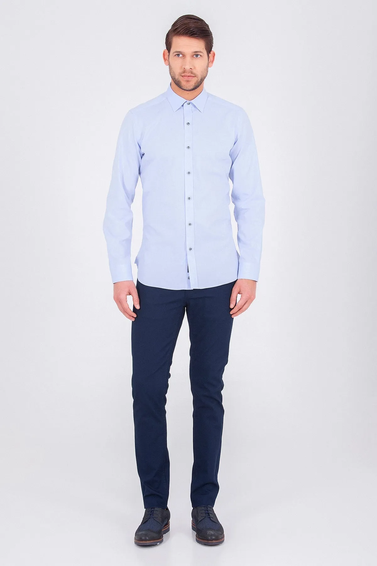 Slim Fit Long Sleeve Cotton Ice Blue Casual Shirt