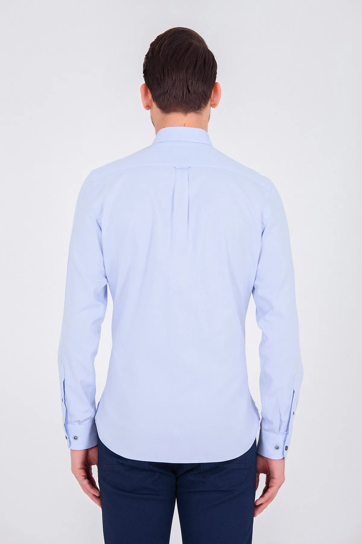 Slim Fit Long Sleeve Cotton Ice Blue Casual Shirt